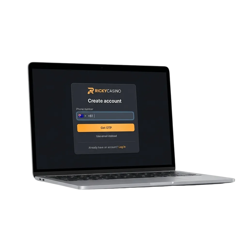 Ricky casino registration page showing multiple sign-up options for Australian players to access games and bonuses